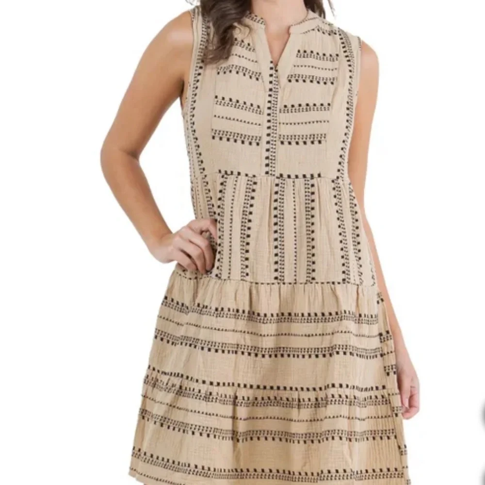 Fever Cream Tan Buttoned Polo Collar Midi Sundress - Picture 4 of 6